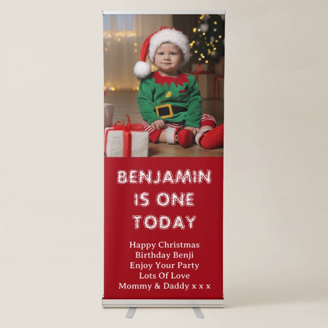 Baby Boys First Christmas Birthday Photo Retractable Banner (Front)