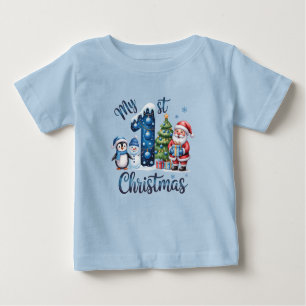 Baby Boy's First Christmas Blue Baby T-Shirt