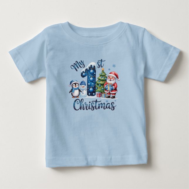 Baby Boy's First Christmas Blue Baby T-Shirt (Front)