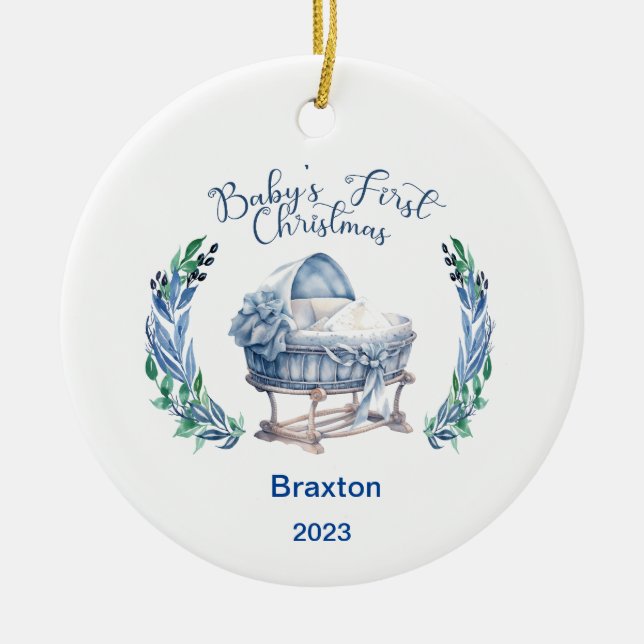 Baby Boy's First Christmas Ceramic Ornament (Front)