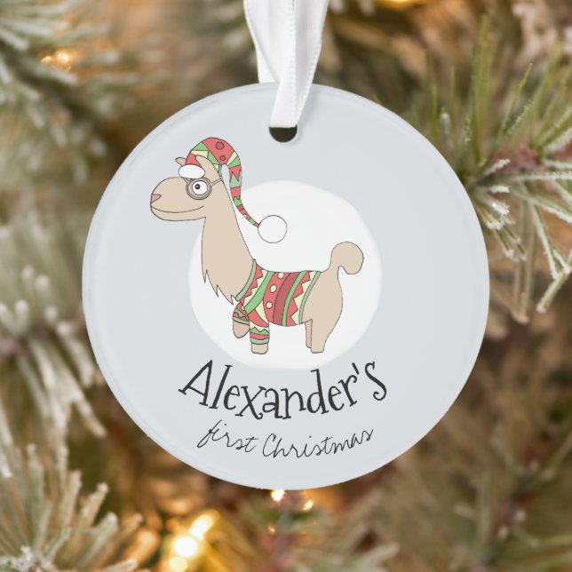 Baby Boys First Christmas Festive Llama and Name Ornament (Tree)