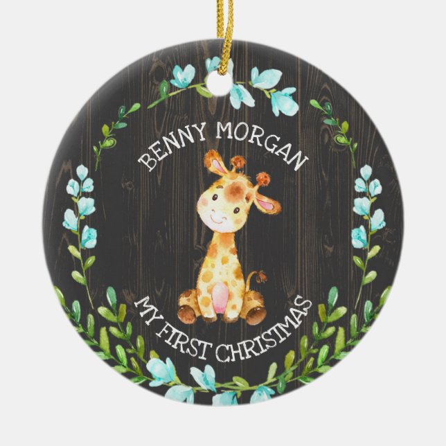 Baby Boy's First Christmas Giraffe Ornament (Front)