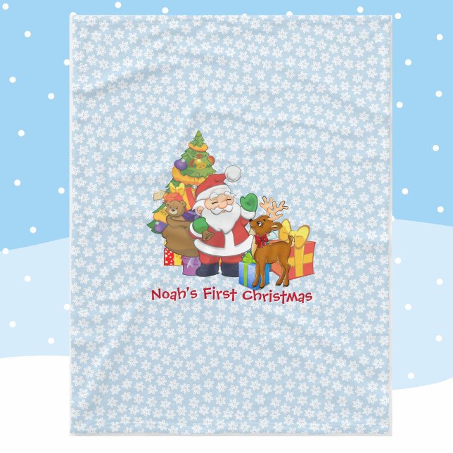 Baby Boy's First Christmas Personalize Name Santa Fleece Blanket (Creator Uploaded)