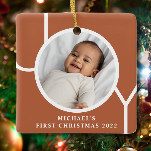 Baby Boys First Christmas Photo Terracotta Ceramic Ornament