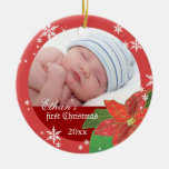 Baby Boy&#39;s First Christmas Red Gift Photo Ornament at Zazzle