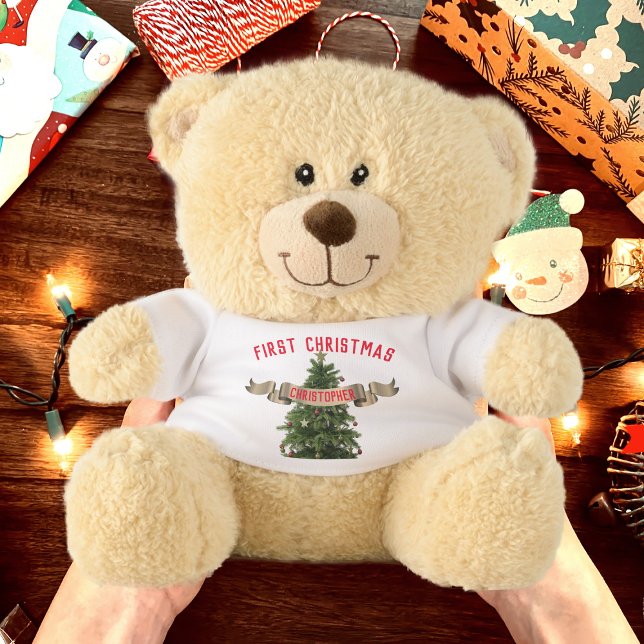Baby Boy's First Christmas Teddy Bear (Add your little one's name to this cute first Christmas teddy bear)