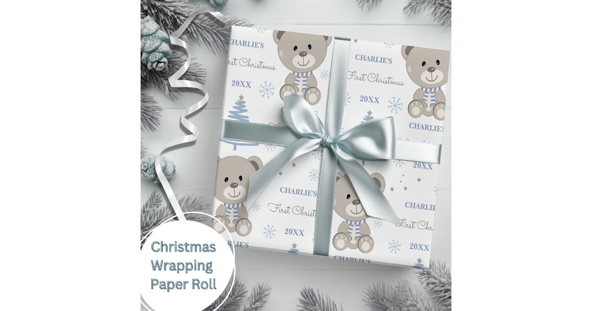 TEDDY BEAR Blue Birthday Wrapping Paper Roll