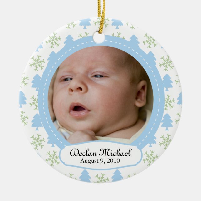 Baby Boy's First Christmas - Tree & Snowflake Ceramic Ornament (Front)
