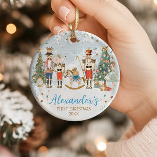 Baby boy's First Christmas Watercolor Nutcracker Ceramic Ornament