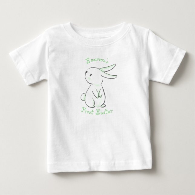 Baby boy's first Easter with cute bunny green Baby T-Shirt (Front)