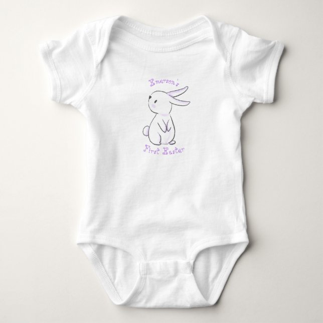 Baby boy's first Easter with cute bunny purple Baby Bodysuit (Front)