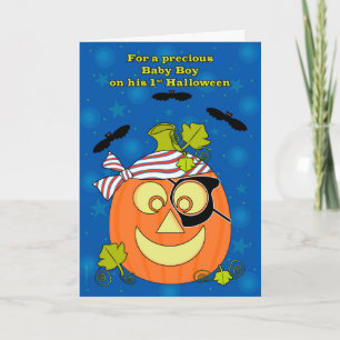 Baby Boy's First Halloween Pumpkin Pirate and Bats Card