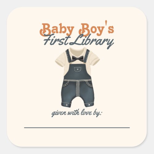 Baby Boys First Library Book Themed Baby Shower Square Sticker