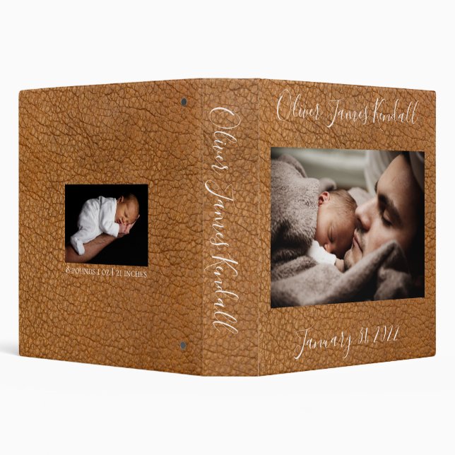 Baby Boy's First Year Photo Album Leather Look  3 Ring Binder (Background)