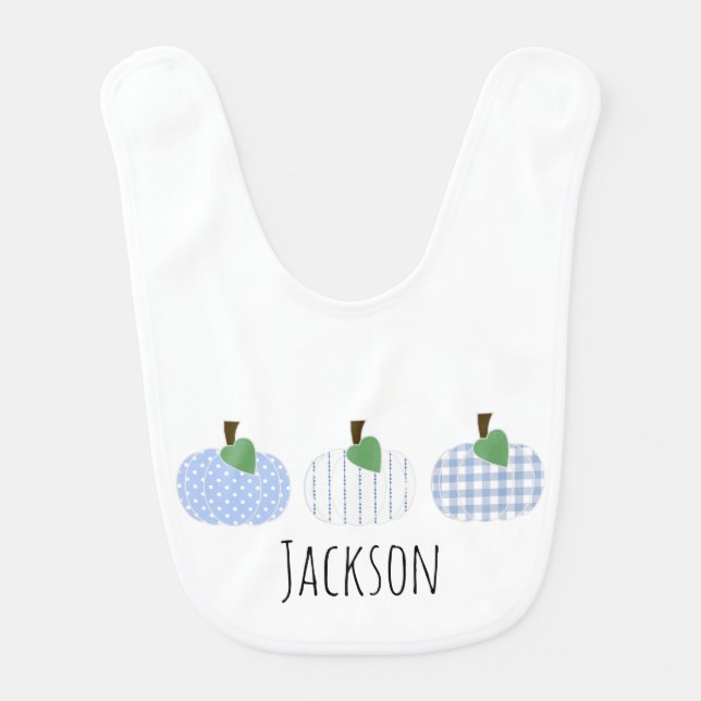Baby Boys Light Blue Pumpkin Trio Baby Bib (Front)