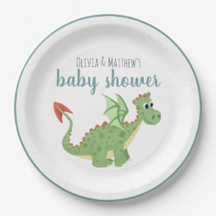 Baby Boys Magical Green Dragon Baby Shower Paper Plates