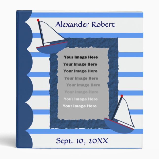 Baby Boys Nautical Sailboats Baby Photo Album Binder (Front)