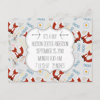 Baby Boy's Photo Fox Woodland Birth Record Stats Postcard