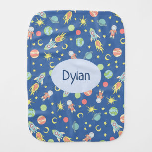 Baby Boys Rocket Ship Space Pattern and Name Burp Cloth