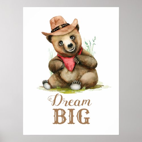 Baby Boys Room Art _ Little Cowboy Bear Watercolor Poster