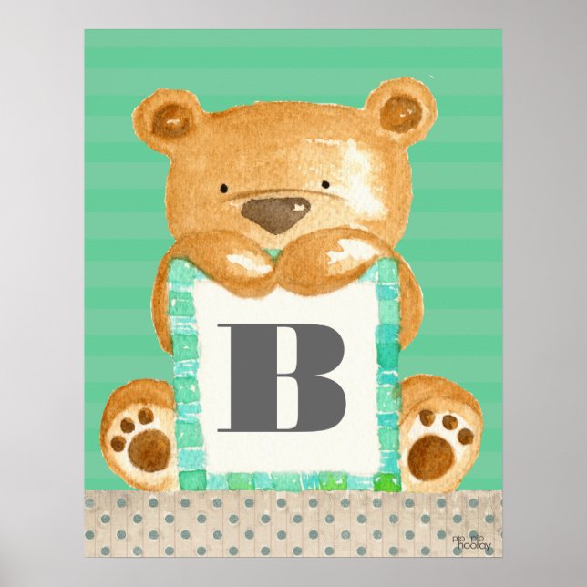 Baby Boys Room Monogram Teddy Bear Poster (Front)