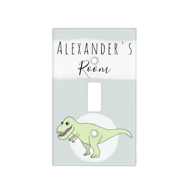 Baby Boy's T-Rex Dinosaur Doodle Nursery Light Switch Cover (Front)
