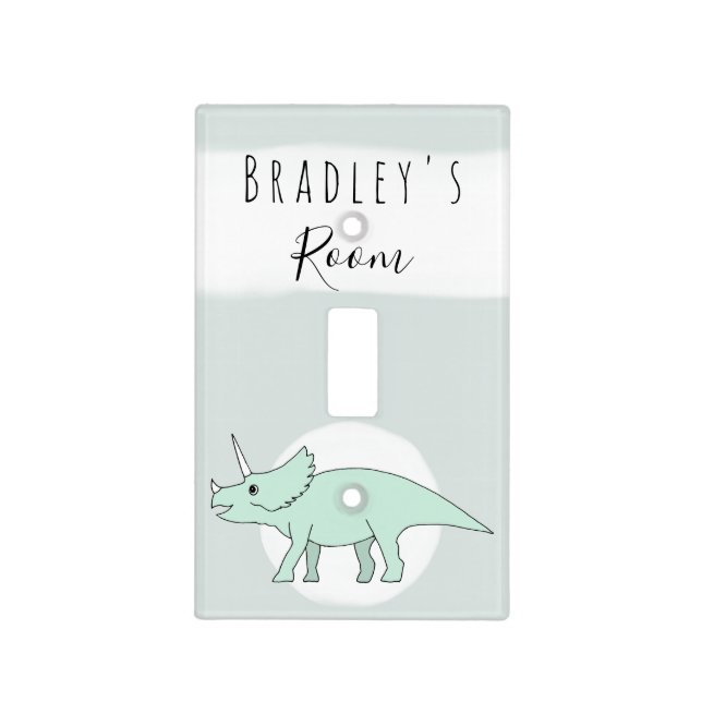 Baby Boy's Triceratops Dinosaur Doodle Nursery Light Switch Cover (Front)
