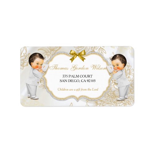 Baby Boys Twins Baptism Christening Gold White Label