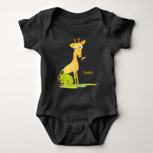 Baby Boys Watercolor Giraffe Personalized Animal Baby Bodysuit