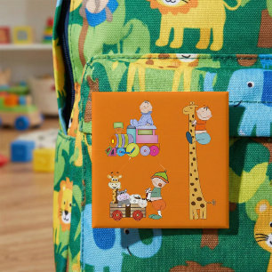 Baby Boys with Nursery Train Giraffe and Wagon  Button