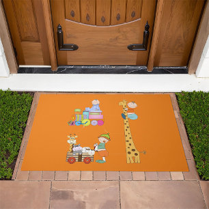 Baby Boys with Nursery Train Giraffe and Wagon Doormat