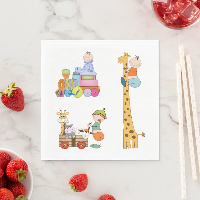 Baby Boys with Nursery Train Giraffe and Wagon  Napkins (Creator Uploaded)