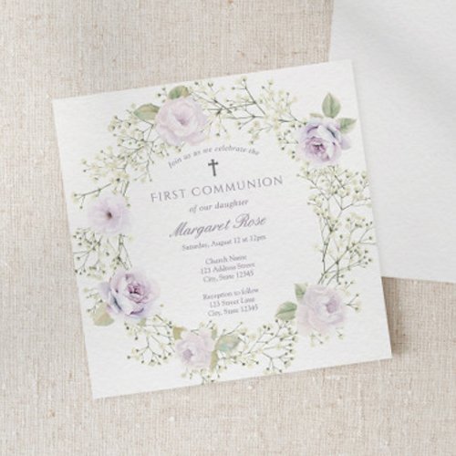 Baby Breath and Purple Roses Girl Communion