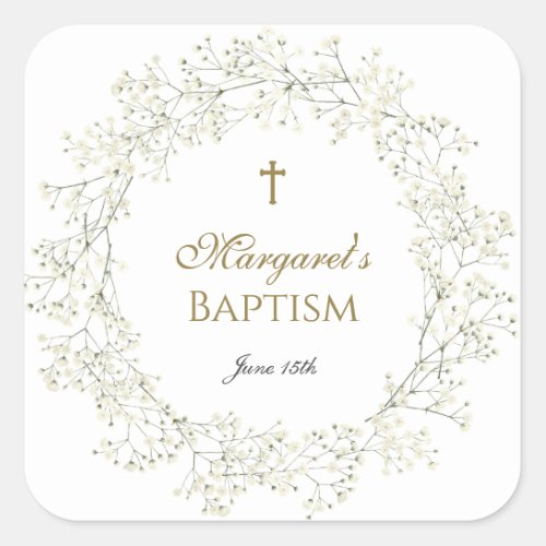 Baby Breath Baptism Communion Square Sticker
