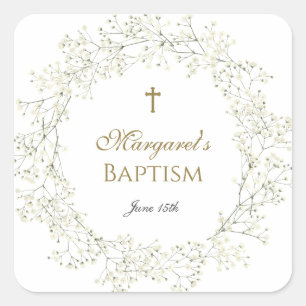 Baby Breath Baptism Communion Square Sticker