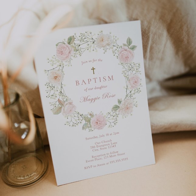 Baby Breath Flowers and Roses Baptism Invitation (Creator Uploaded)