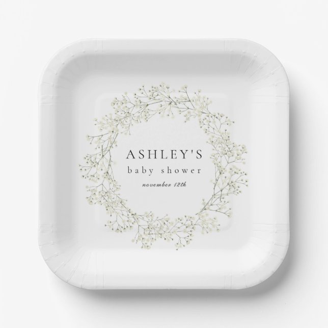 Baby Breath Flowers Baby Shower Paper Plates (Front)