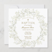 Baby Breath Flowers Baptism Invitation