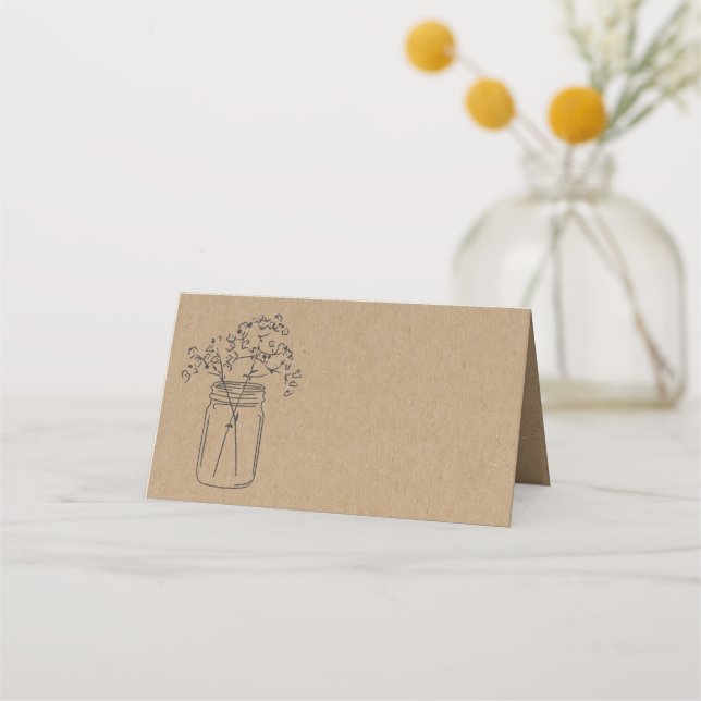 Baby Breath Mason Jar Folded Tent Style Place Card (Front)