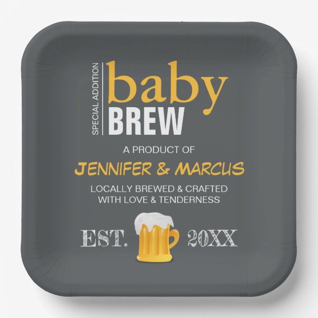 Baby Brew Couple's Beer Baby Shower Paper Plates (Front)