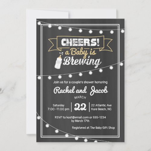 Baby Brewing Baby Shower String Lights Chalkboard Invitation