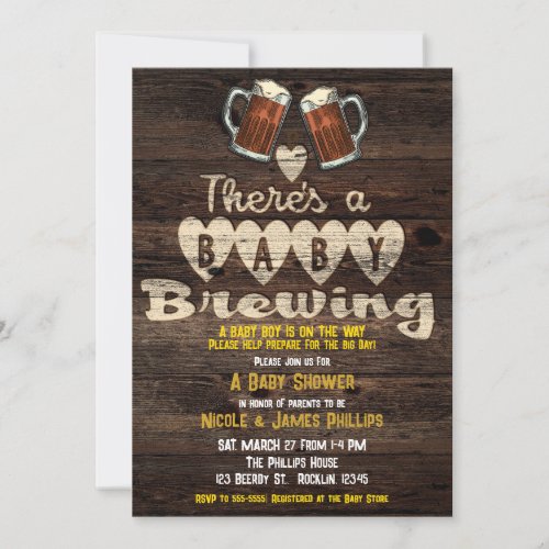 Baby Brewing Beer Cheer Daddy to Be Couples Shower Invitation