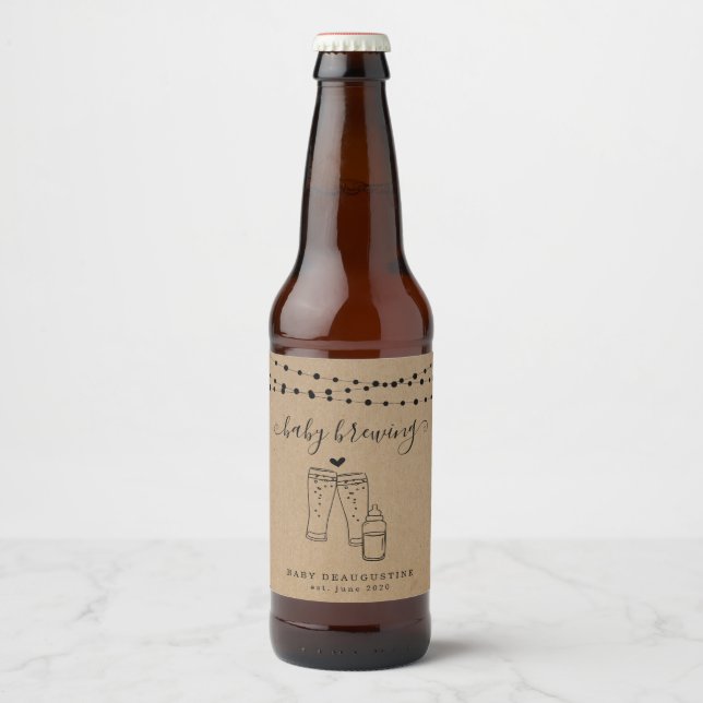 Baby Brewing Beer Couple's Baby Shower Bottle Label (Front)