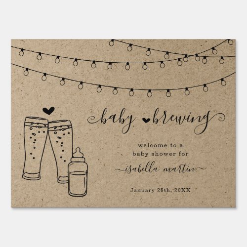 Baby Brewing Beer Toast Shower Welcome Sign - Hand painted watercolor toast complemented by beautiful calligraphy on a rustic background.