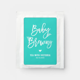 Baby Brewing Calligraphy Turquoise Baby Shower Tea Bag Drink Mix