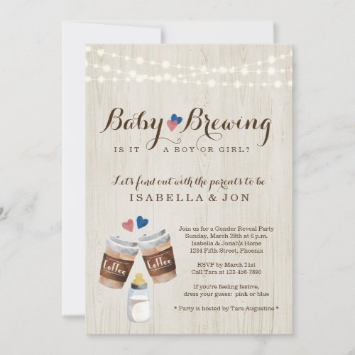 Baby Brewing Coffee Gender Reveal Party Invitation