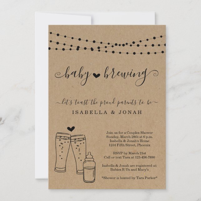 Baby Brewing Couple's Gender Neutral Baby Shower Invitation (Front)