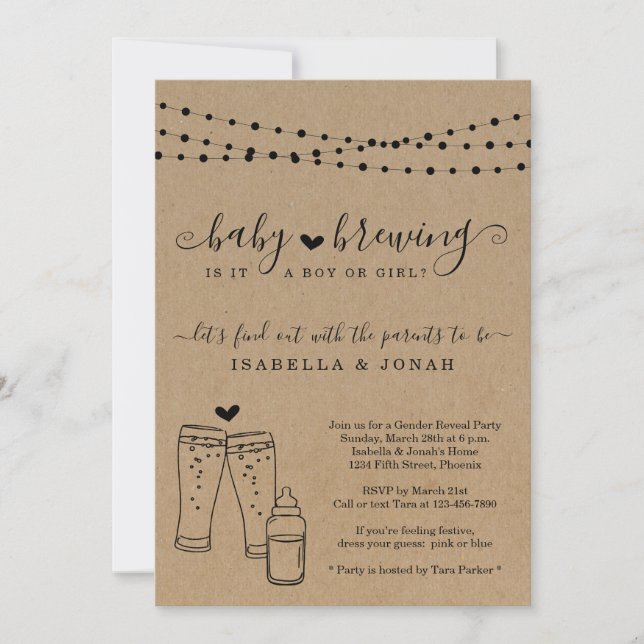 Baby Brewing Couple's Gender Reveal Party Invitation (Front)