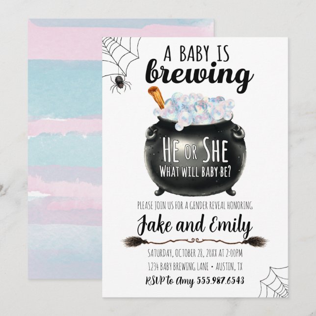 Baby Brewing Gender Reveal He or She Invitation (Front/Back)