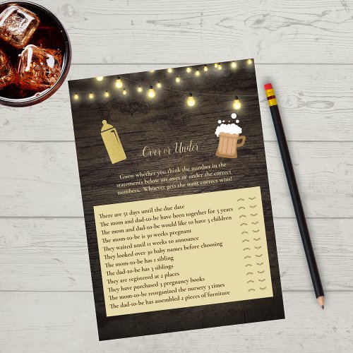 Baby Brewing Gold Over or Under Baby Shower Game Invitation